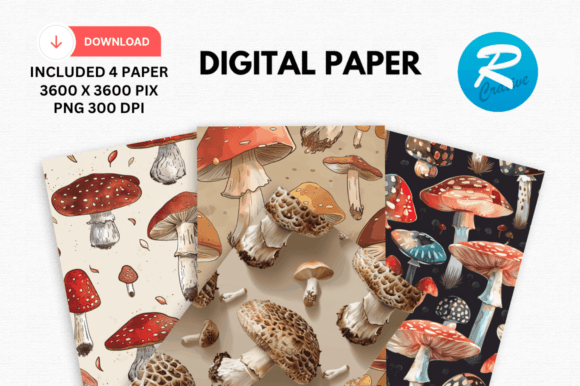 Download Watercolor Mushroom Digital Paper Patter - Digital paper Collection