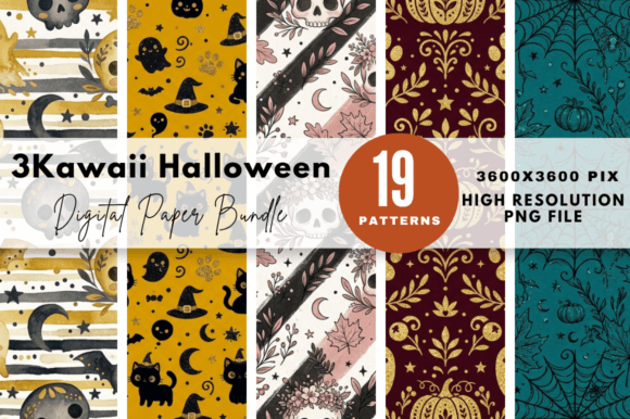 Download Kawaii Halloween Digital Paper Bundle - Digital paper Collection