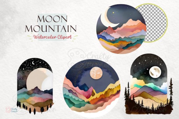 Download Full Moon Mountain Watercolor Clipart - Full moon Collection