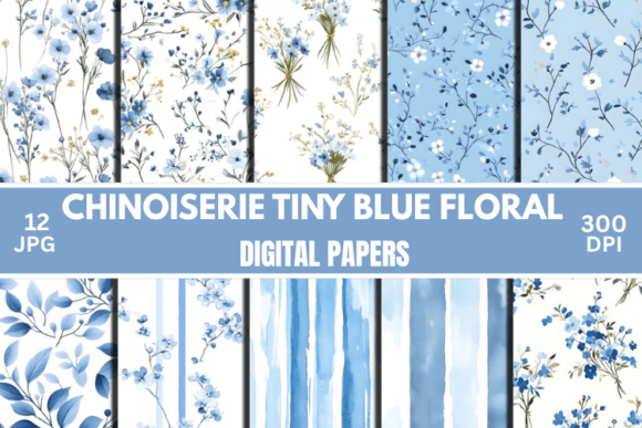 Download Chinoiserie Blue Floral Digital Paper - Digital paper Collection