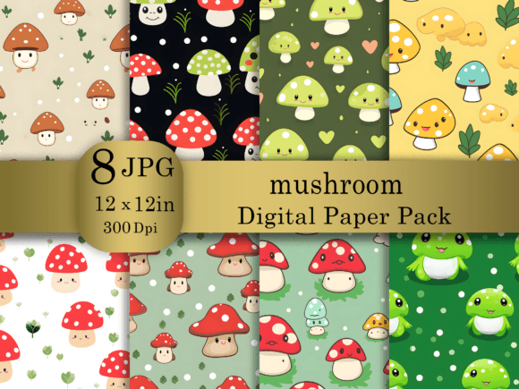Download Cartoon Mushroom Digital Paper Pack - Digital paper Collection