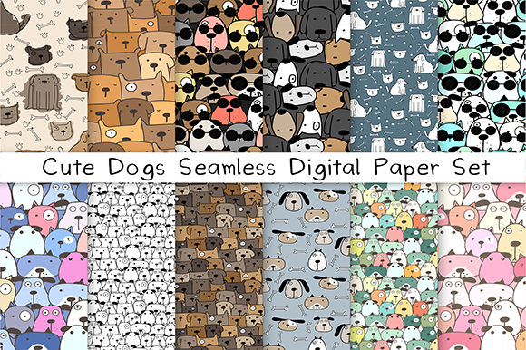 Download Cute Dog Seamless Digital Paper Set - Digital paper Collection