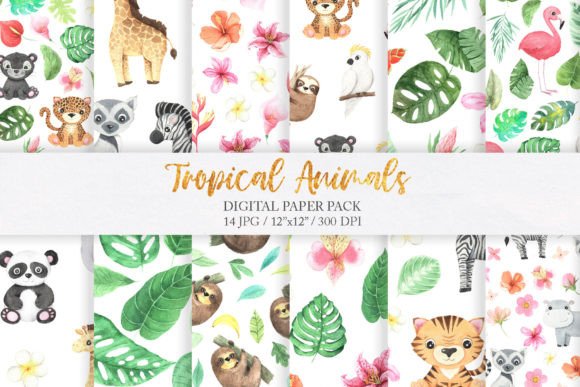 Download Watercolor Tropical Animal Digital Paper - Digital paper Collection