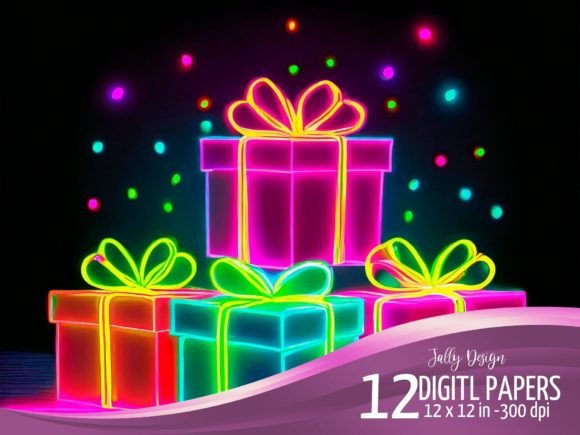 Download Neon Birthday Presents Retro Graphics - Birthday Collection
