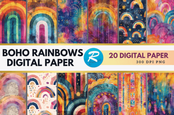 Download Boho Rainbows Digital Paper Backgrounds - Digital paper Collection