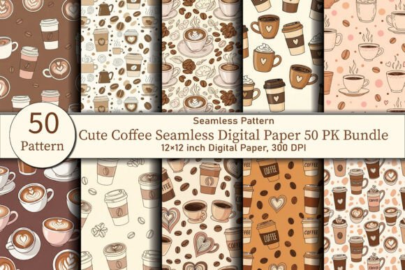 Download Cute Coffee Seamless Digital Paper 50 PK - Digital paper Collection