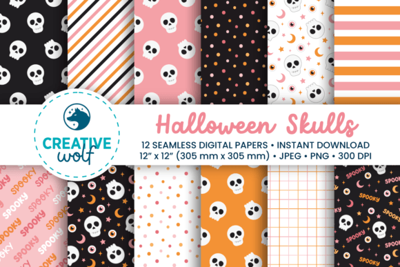 Download Skulls Halloween Digital Paper Pack - Digital paper Collection