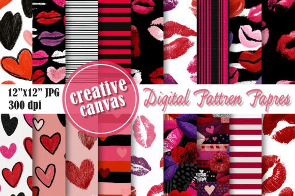 Download Valentine Lips &amp; Hearts Digital Paper - Digital paper Collection