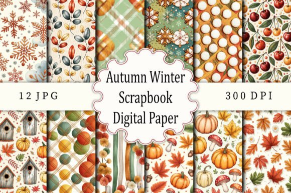 Download Autumn Winter Scrapbook Digital Paper - Digital paper Collection