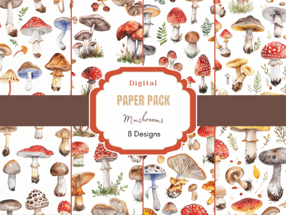 Download Watercolor Mushroom Digital Paper - Digital paper Collection