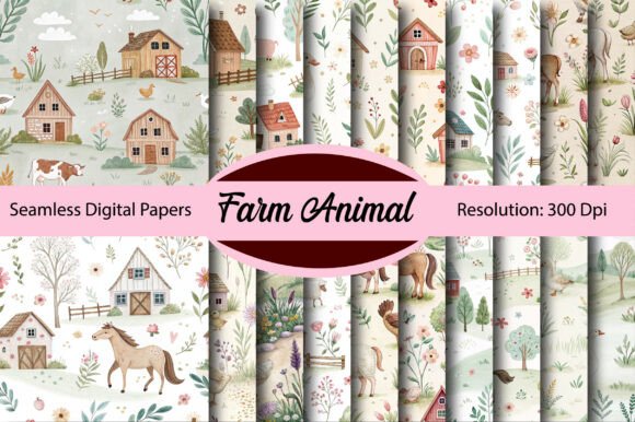 Download Watercolor Farm Animal Digital Paper - Digital paper Collection