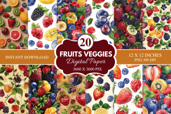 Download Fruits Veggies Digital Paper Bundle - Digital paper Collection