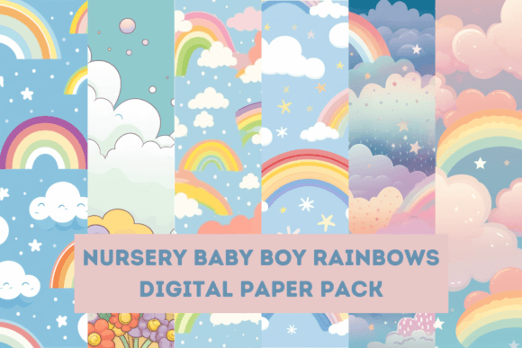 Download Nursery Baby Boy Rainbows Digital Paper - Digital paper Collection