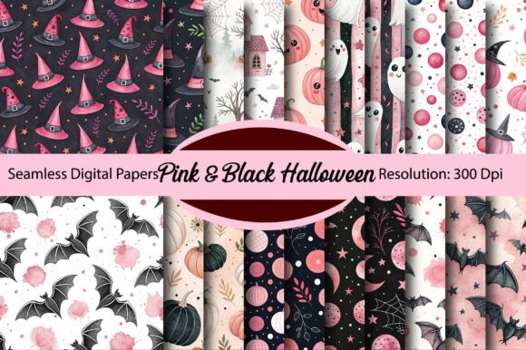Download Pink &amp; Black Halloween Digital Paper - Digital paper Collection