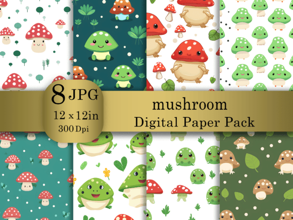 Download Cartoon Mushroom Digital Paper Pack - Digital paper Collection