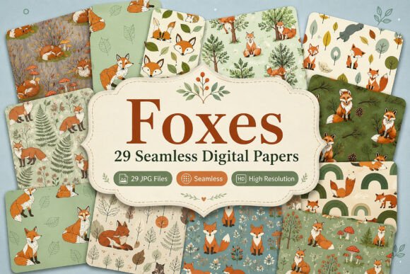 Download Foxes Seamless Digital Paper Set - Digital paper Collection