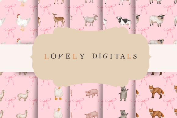 Download Pink Bow and Animal Digital Paper - Digital paper Collection