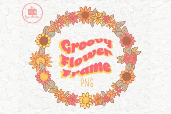 Download Groovy Flowers - Retro PNG Frame/wreath - Png frame Collection