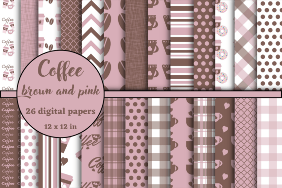 Download Coffee Brown and Pink Digital Papers - Digital paper Collection