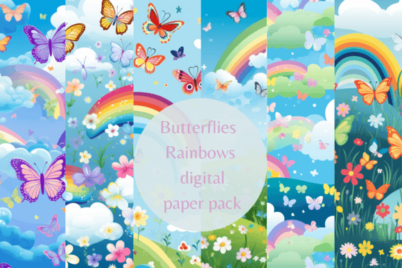 Download Butterflies Rainbows Digital Paper Pack - Digital paper Collection