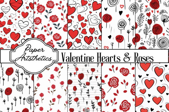 Download Valentine Hearts and Roses Digital Paper - Digital paper Collection