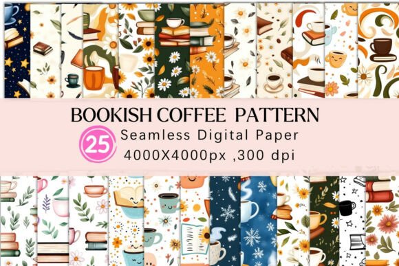 Download Bookish Coffee Digital Paper - Digital paper Collection