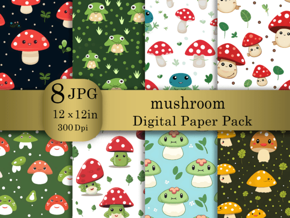 Download Cartoon Mushroom Digital Paper Pack - Digital paper Collection