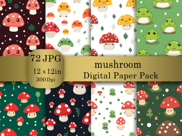 Download Cartoon Mushroom Digital Paper Big Pack - Digital paper Collection