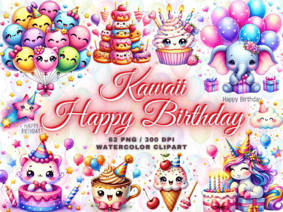 Download Cute Kawaii Birthday Clipart Bundle Png - Birthday Collection