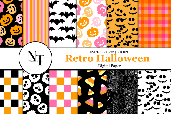 Download Retro Halloween Digital Paper Pattern - Digital paper Collection