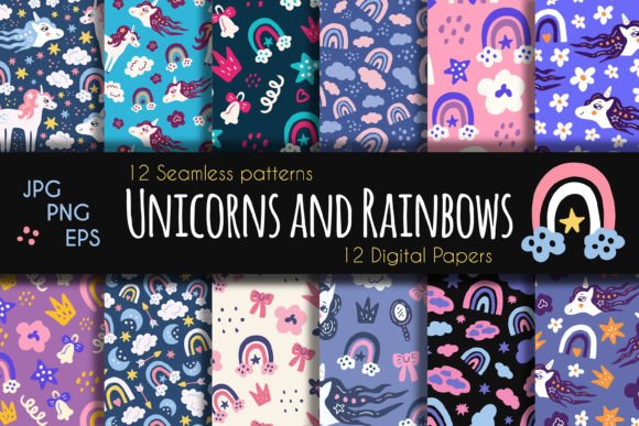 Download Unicorns and Rainbows Digital Paper - Digital paper Collection