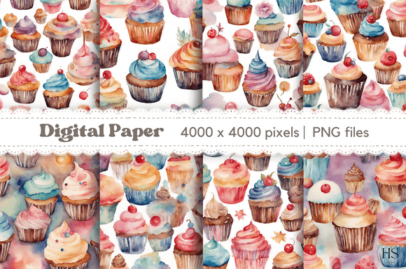 Download 8 Watercolor Vintage Cupcake Background - Cupcake Collection