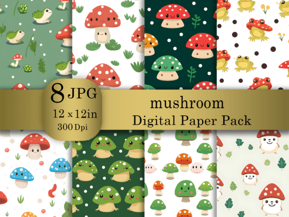 Download Cartoon Mushroom Digital Paper Pack - Digital paper Collection