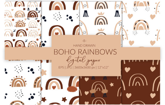 Download Boho Rainbows Digital Paper Set - Digital paper Collection