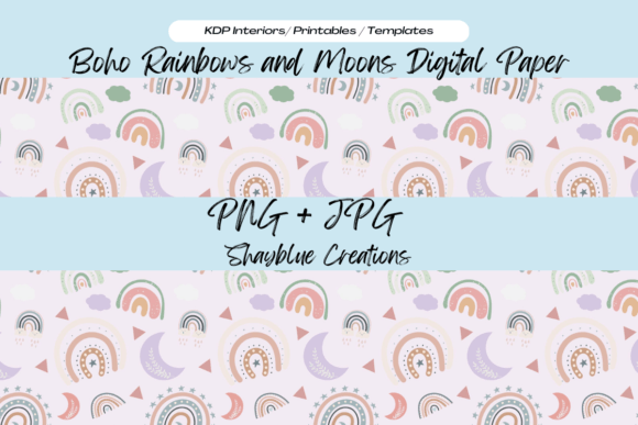 Download Boho Moons and Rainbows Digital Paper - Digital paper Collection