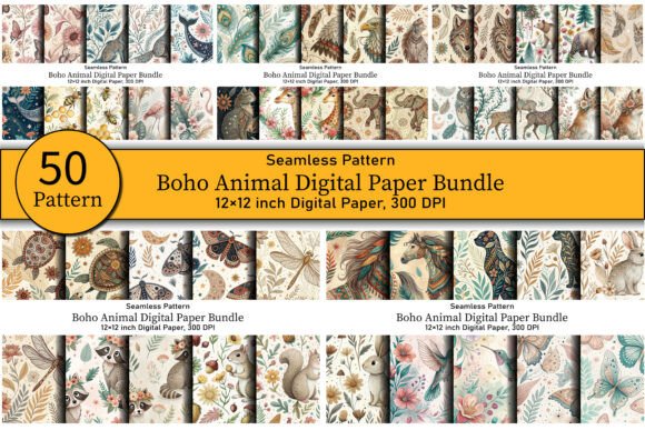 Download Boho Animal Digital Paper Bundle - Digital paper Collection