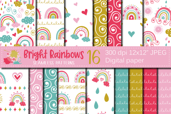 Download Bright Rainbows Digital Paper / Patterns - Digital paper Collection