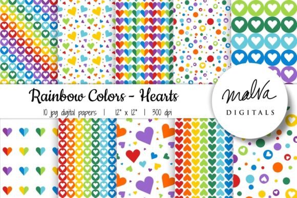 Download Rainbow Hearts Digital Paper Pack - Digital paper Collection