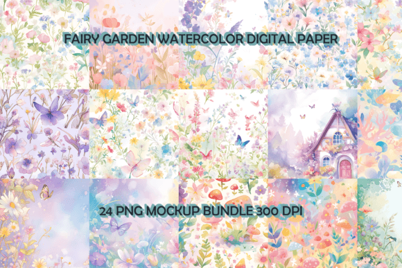 Download Fairy Garden Watercolor Digital Paper Background Bundle - Digital paper Collection
