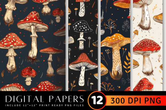 Download Boho Mushroom Digital Paper Backgrounds - Digital paper Collection
