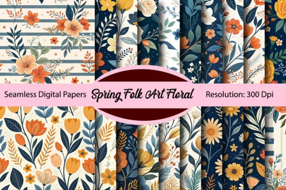 Download Spring Folk Art Floral Digital Paper - Digital paper Collection