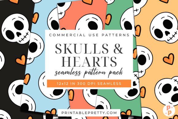 Download Playful Skulls and Hearts Digital Paper - Digital paper Collection