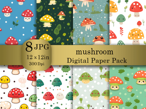 Download Cartoon Mushroom Digital Paper Pack - Digital paper Collection